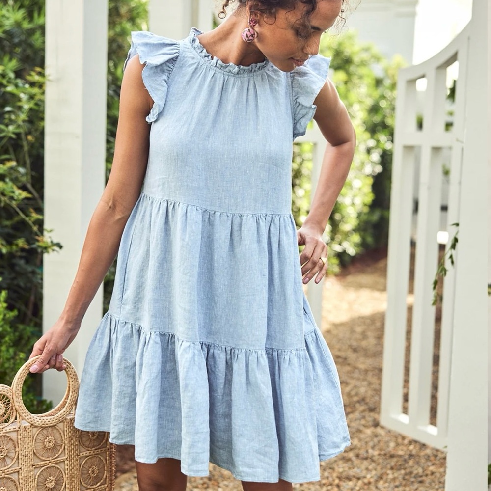 LAKE Helen Dress, Small in Blue Linen